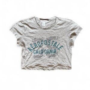 Aeropostale Reworked Grey Blue Lettering Graphic Baby Crop Top
